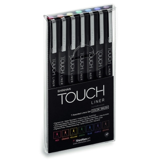 Набор цветных капиллярных ручек-линеров с кистью Touch Liner ShinHanart, 7 цветов
