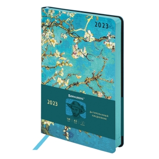 Ежедневник датированный 2023 А5 138x213 мм BRAUBERG "Vista", под кожу, гибкий, "Цветущий миндаль", 114124