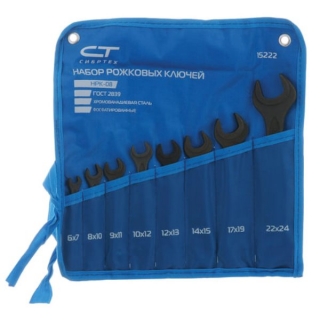 Набор рожковых ключей Сибртех, 6-24 мм, 8 шт., фосфатированные, ГОСТ, сумка/подвес