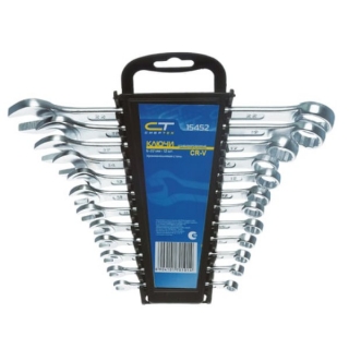 Набор комбинированных ключей Сибртех, 6-22 мм, 12 шт., хромированные, держатель с подвесом