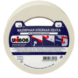 Клейкая малярная лента Unibob, креппированная 50мм х 50м, профессиональная