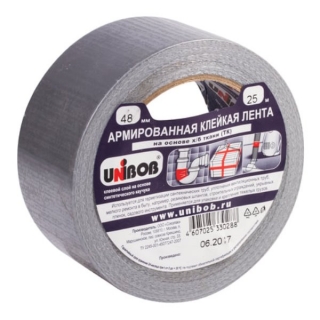 Клейкая лента армированная Unibob, на тканевой основе, 48мм х 25м, серая