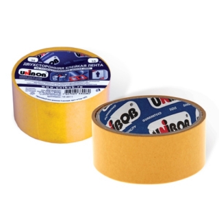 Клейкая лента двусторонняя Unibob, на тонкой полипропиленовой основе, 38мм х 10м, желтая