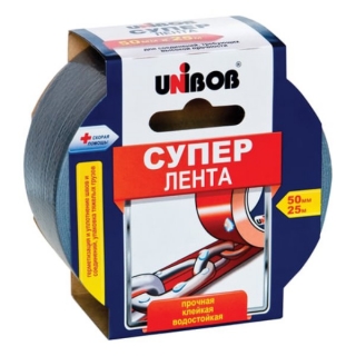 Клейкая лента армированная Супер Unibob, на полизстере, 50мм х 25м, толщина 190 мкм, серая