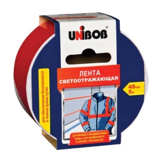 Светоотражающая клейкая лента Unibob, 48мм х 5м, красно-белая