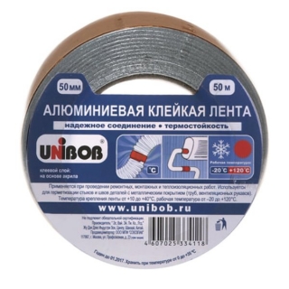 Алюминиевая клейкая лента Unibob, морозостойкая, 50мм х 50м, толщина 70 мкм