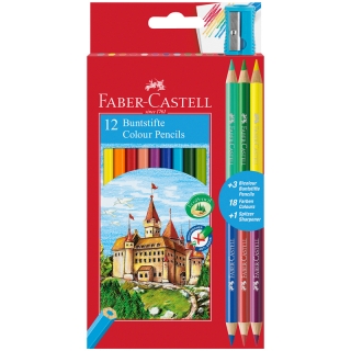 Карандаши Faber-Castell "Замок", 18цв., 12+3шт., заточен., картон, европодвес, с точилкой