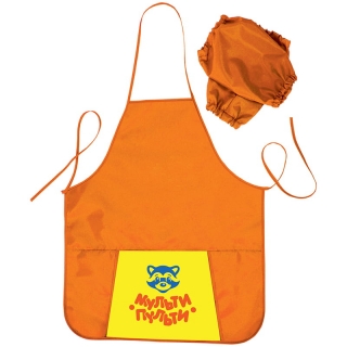 Фартук с нарукавниками Мульти-Пульти "Приключения Енота", 1 карман, оранжевый
