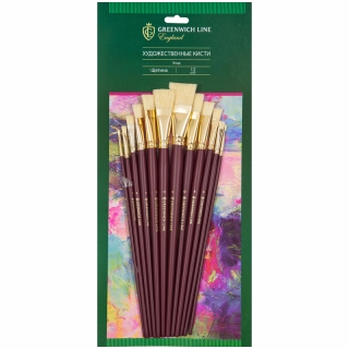 Набор худож. кистей Greenwich Line "Этюд", 12шт., щетина, плоские № 1-12
