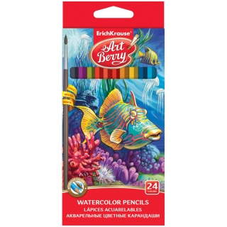 Карандаши акварельные ArtBerry, 24цв+кисть, заточен., картон, европодвес