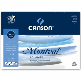 Альбом для акварели Canson Montval 300г/кв.м (целлюлоза) 18*25см 12листов Фин склейка склейка по короткой стороне