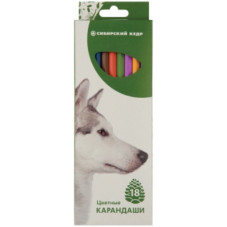 Карандаши Сибирский кедр "Звери", 18цв., заточен., картон, европодвес