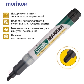 Маркер меловой MunHwa "Chalk Marker" черный, 3мм, спиртовая основа, пакет