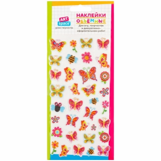 Наклейки объемные ArtSpace "Бабочки", 10*19см, пакет, европодвес