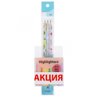 Набор текстовыделителей MESHU "Pomadka" 04цв., 1-3мм. + ПОДАРОК Набор карандашей ч/г MESHU "Mood Pink"