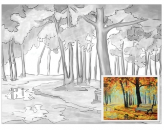 Холст на картоне с контуром Brauberg Art Classic Осень, 30х40 см, грунтованный, хлопок, 191546