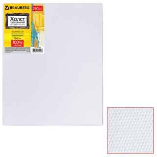 Холст на подрамнике Brauberg Art "Debut", 280 г/кв.м, 30х40 см, грунтованный, 100% хлопок, мелкое зерно