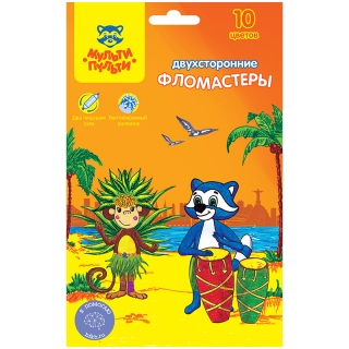 Фломастеры двусторонние Мульти-Пульти "Енот в Бразилии", 10цв., 10шт., смываемые, картон, европодвес
