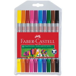 Фломастеры двусторонние Faber-Castell, 10цв., 10шт., смываемые, ПВХ уп., европодвес