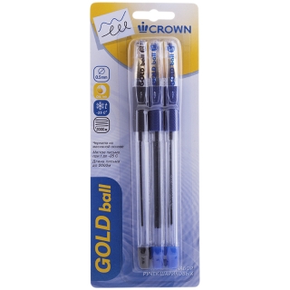 Набор шариковых ручек Crown "Gold Ball", 3шт., 2цв., 0,35мм, грип, блистер, европодвес