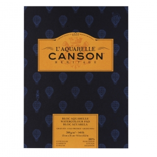 Альбом для акварели Canson Heritage 300г/кв.м (хлопок) 23*31см 12листов Фин склейка по короткой стороне