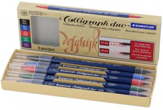 Набор каллиграфических двухсторонних маркеров, 2 мм и 3,5 мм, 5 цветов в наборе