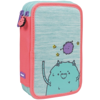 Пенал 2 отделения, 195*130*50 Milan "Mimo", бирюзовый/розовый, полиэстер, с наполнением