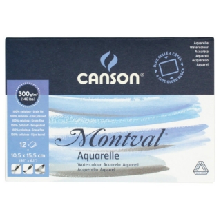 Блок для акварели Canson Montval 300г/кв.м (целлюлоза) 10.5*15.5см 12листов склейка по 4 сторонам