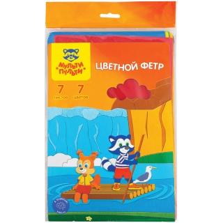 Цветной фетр Мульти-Пульти "Приключения Енота", А4, 7л., 7цв., 2мм