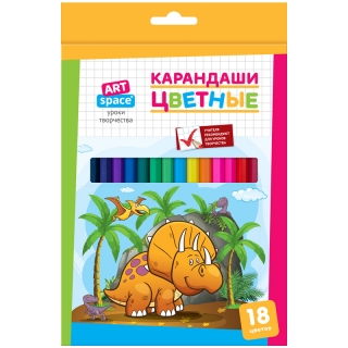 Карандаши ArtSpace "Динозаврики", 18цв., заточен., картон, европодвес