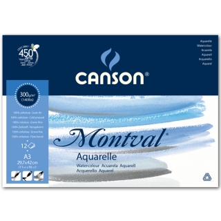 Альбом для акварели Canson Montval 300г/кв.м (целлюлоза) 29.7*42см 12листов Фин склейка склейка по короткой стороне