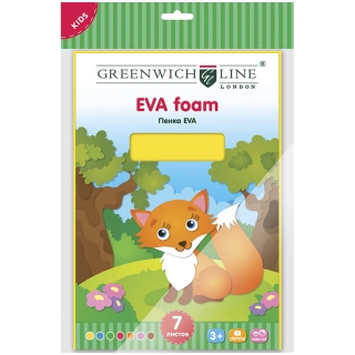 Цветной мягкий пластик "Пенка EVA" Greenwich Line, А4 7л., 7цв., в пакете с европодвесом