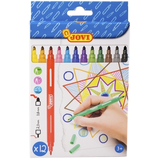 Фломастеры двусторонние JOVI, 12цв., смываемые, картон, европодвес
