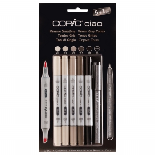 Набор маркеров Copic Ciao Warm Grey Tones 5 штук + мультилинер 0.3мм в блистере