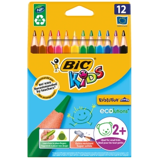 Цветные карандаши пластиковые Bic "Evolution Triangle", 12 цветов, утолщенные, трехгранные