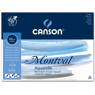 Альбом для акварели Canson Montval 300г/кв.м (целлюлоза) 36*48см 12листов Фин склейка склейка по короткой стороне