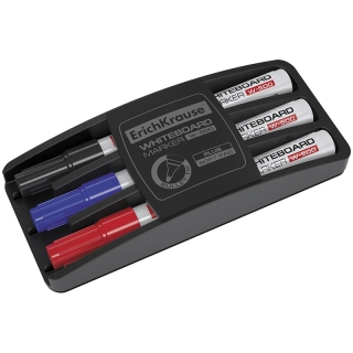 Набор маркеров для белых досок Erich Krause "W-500" 3цв., пулевидный, 2,2мм, с губкой, европодвес