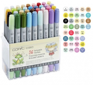 Набор маркеров COPIC CIAO Brilliant Colours, двусторонние с кистью, 36 цветов