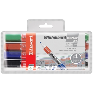 Набор маркеров для белых досок Luxor "750" 4цв., пулевидный, 1-3мм, пластиковый чехол