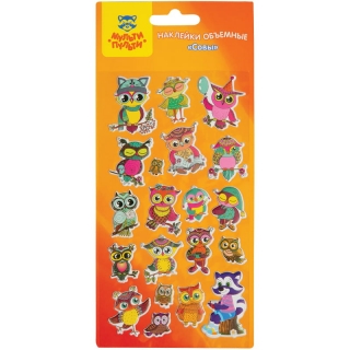 Наклейки объемные Мульти-Пульти "Совы", 9,5*17,5см, пакет,европодвес