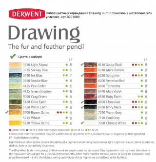 Набор цветных карандашей Derwent Drawing 6 цветов в металлическом пенале
