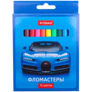 Фломастеры ArtSpace "Машинки", 12цв., смываемые, картон, европодвес