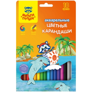 Карандаши акварельные Мульти-Пульти "Енот в Карибском море", 18цв., заточен., картон, европодвес