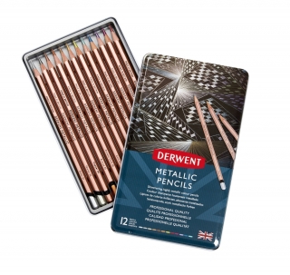 Набор цветных карандашей Derwent Metallic 12 цветов металлический пенал