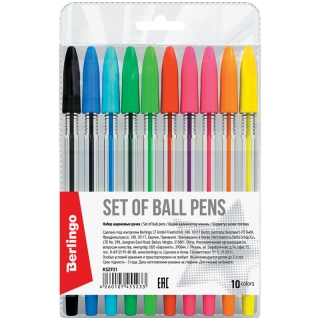 Набор шариковых ручек Berlingo, 10шт., 10цв., 0,5мм, европодвес