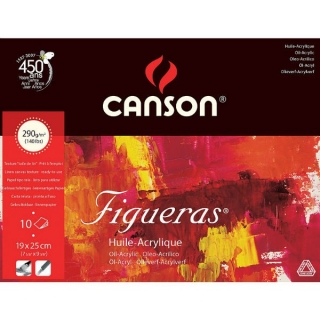 Альбом для масла Canson Figueras 290г/кв.м 19*25см 10листов Зерно холста склейка по короткой стороне