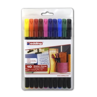 Набор фломастеров для рисования Edding 1200, 0.5-1 мм, 10 цветов, на водной основе