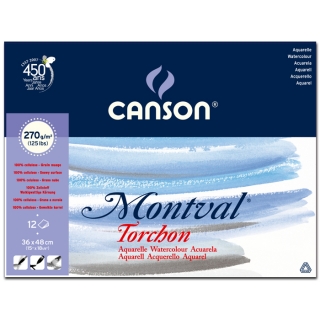 Альбом для акварели Canson Montval 270г/кв.м (целлюлоза) 36*48см 12л Снежное зерно склейка по короткой стороне