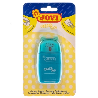 Точилка пластиковая с ластиком Combo Jovi, 2 отверстия, контейнер, цвет ассорти, блистер