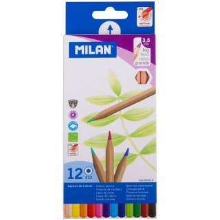 Карандаши Milan "213", 12цв., заточен., утолщенный грифель, картон, европодвес